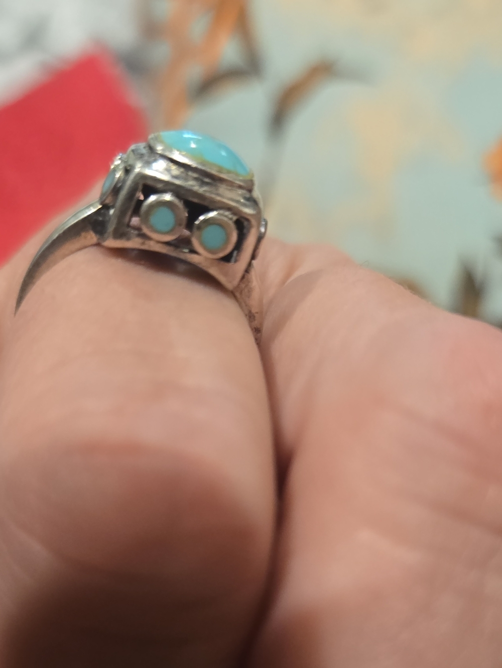 Sterling Silver Turquoise Square Dome Ring - Blue Accent Size 9 - Picture 4 of 6